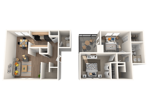 Floor plan for 2 beds, 1.5 baths, 1072 sqft